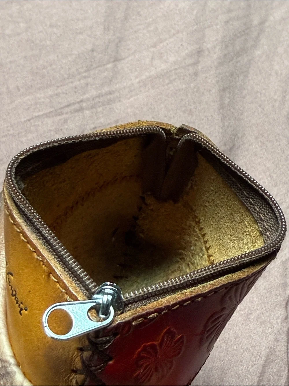 Aloha Hawaii Leather Patchwork Coin Purse Pouch in Teal, Mustard & Red